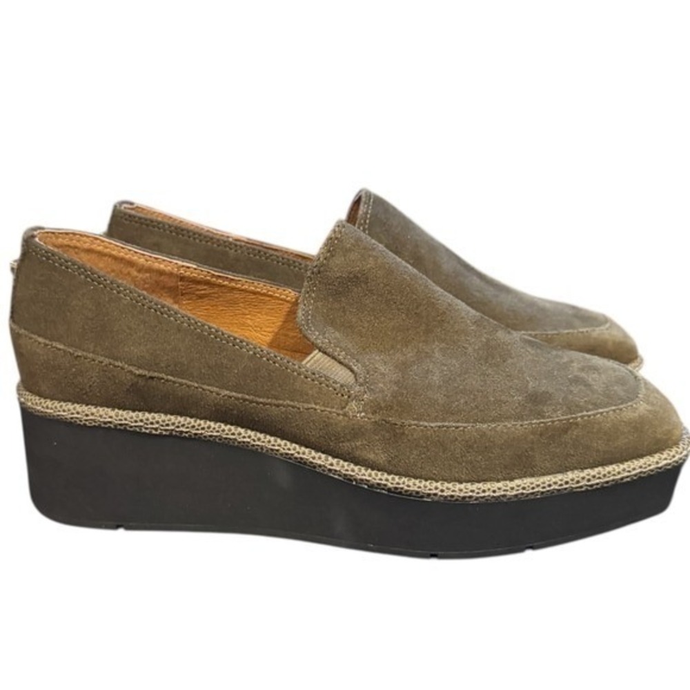 Donald Pliner Suede Olive Green‎ Wallis Platform Wedge  Loafers Shoes Size 5.5